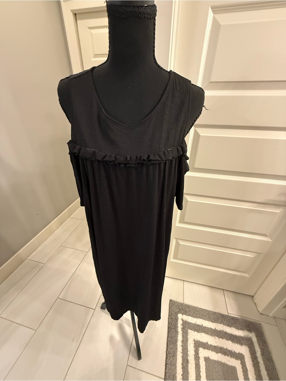 LC Lauren Conrad Black off the shoulder Ruffle Yoke Midi Dress